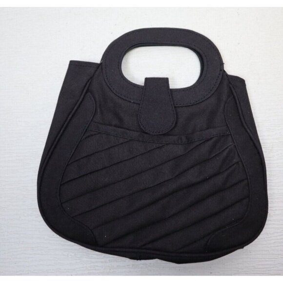 BAG WORLD - VINTAGE BLACK CANVAS HANDBAG CLUTCH PURSE - Picture 2 of 7
